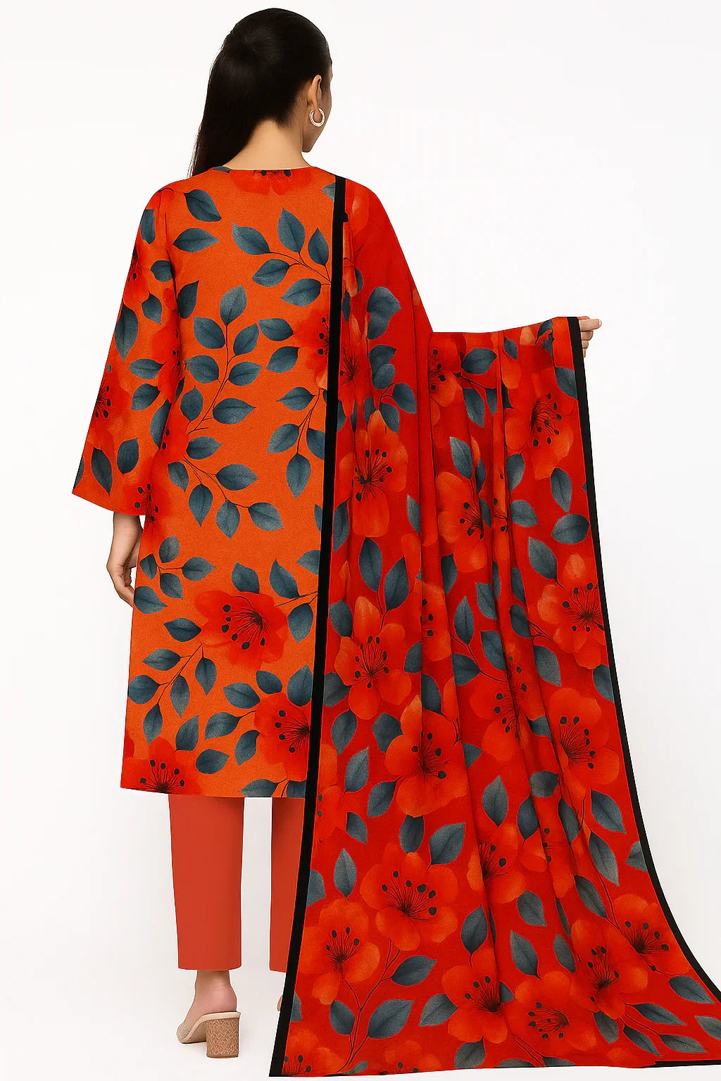 Chikankari Lawn Suit – 3 Piece with Digital Voile Dupatta (