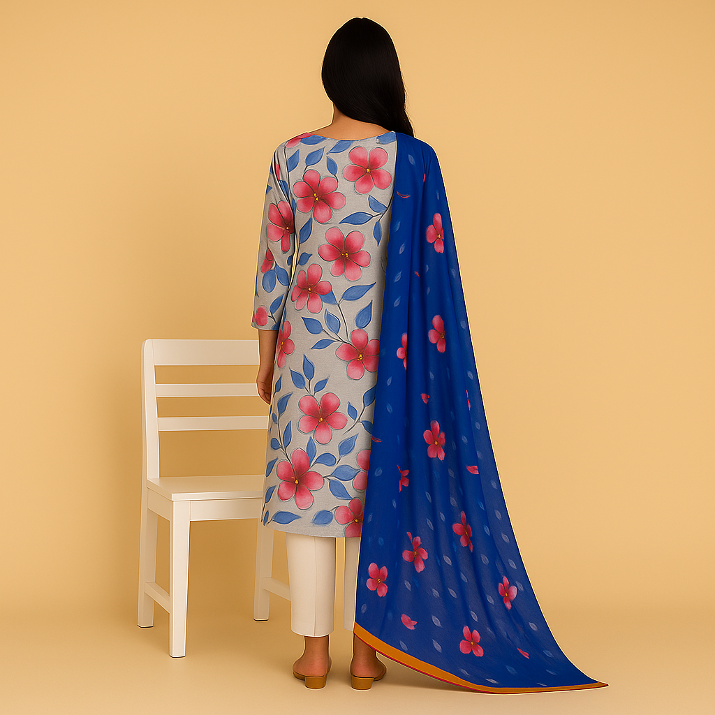 Chikankari Lawn Suit – 3 Piece with Digital Voile Dupatta