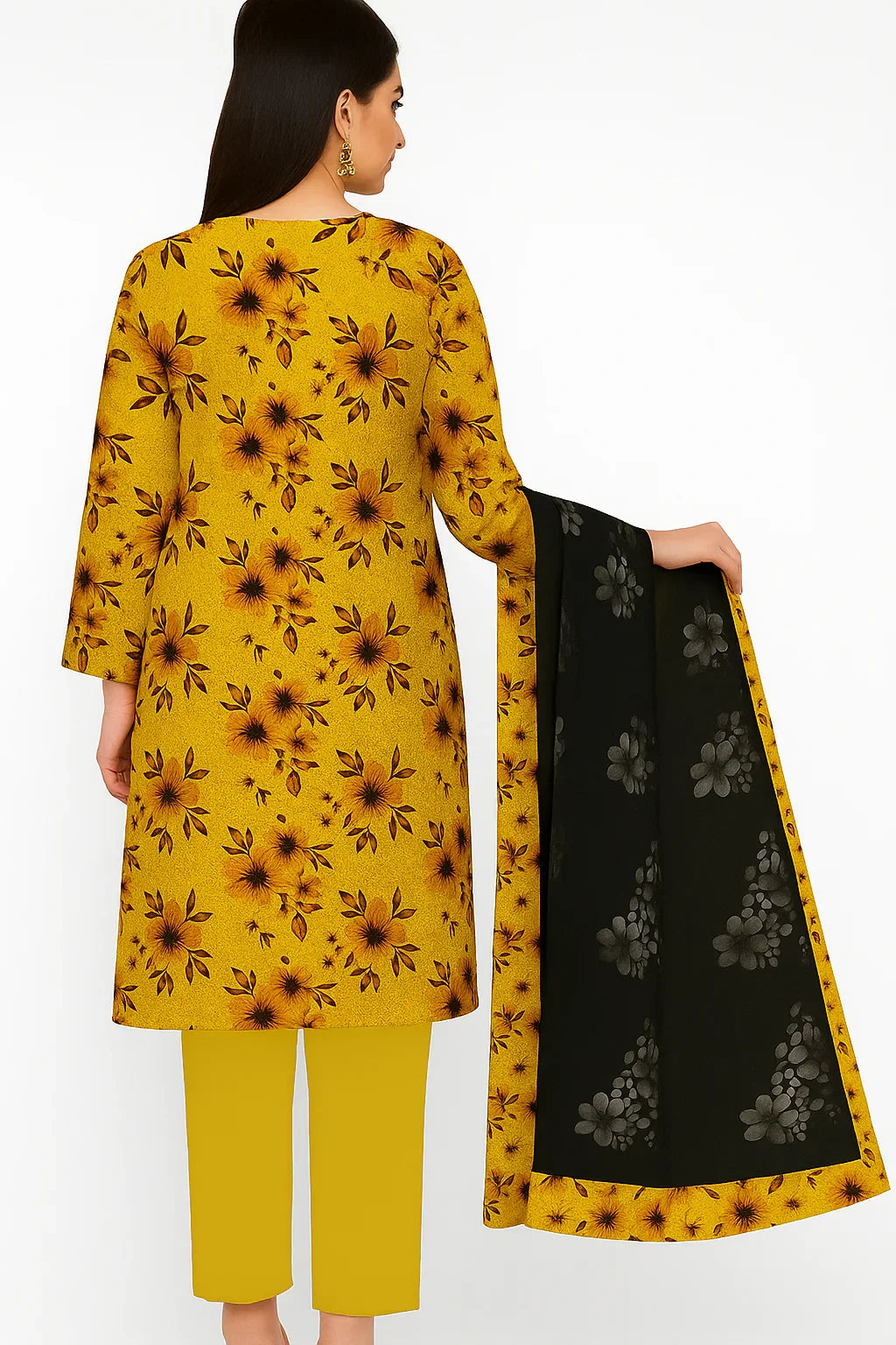 Chikankari Lawn Suit – 3 Piece with Digital Voile Dupatta
