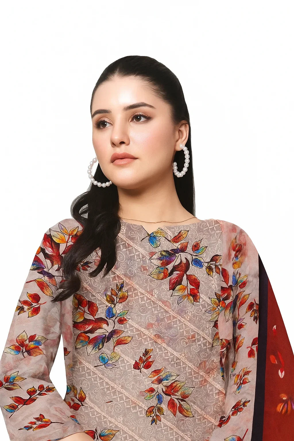 Chikankari Lawn Suit – 3 Piece with Digital Voile Dupatta