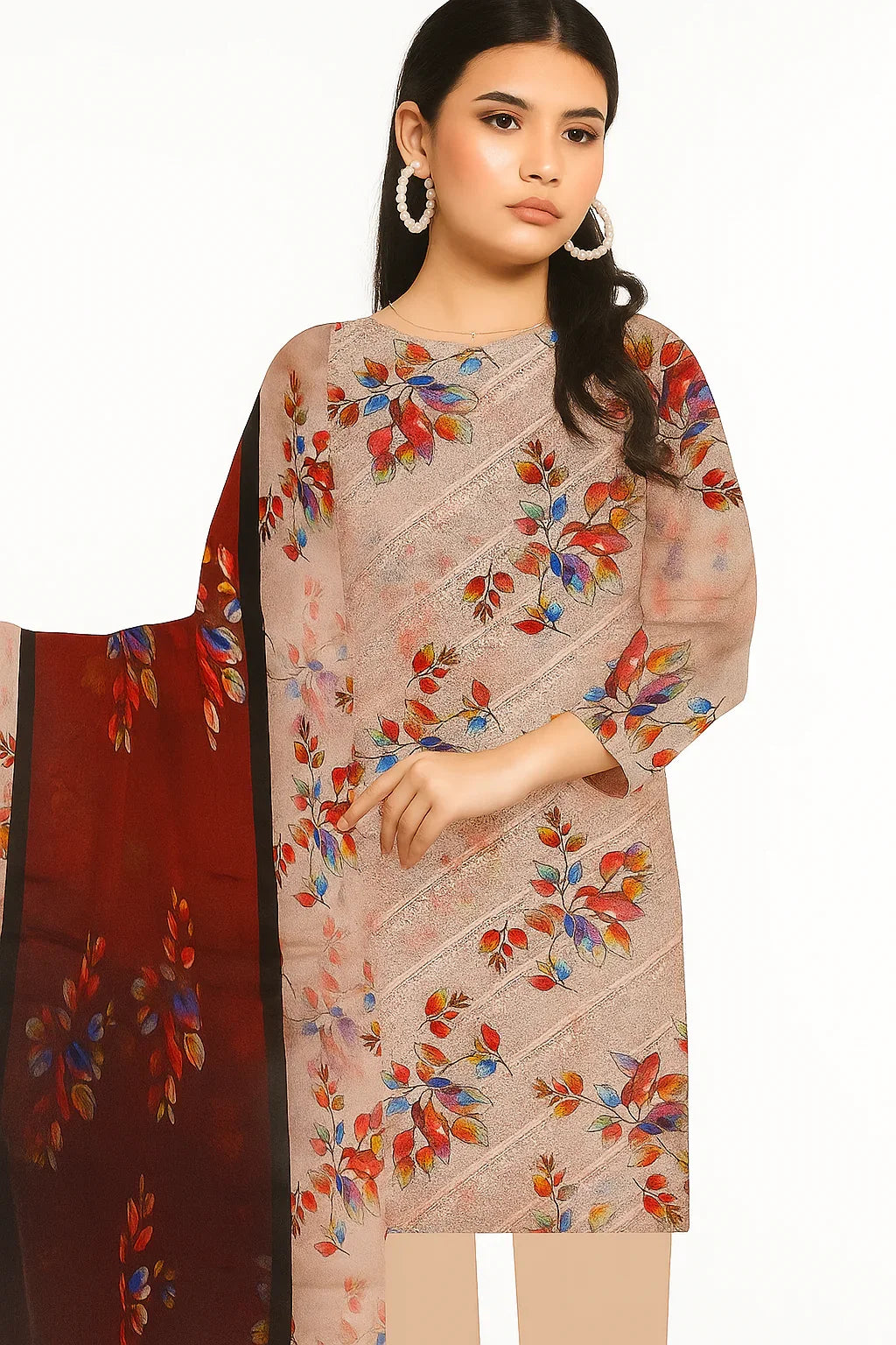 Chikankari Lawn Suit – 3 Piece with Digital Voile Dupatta
