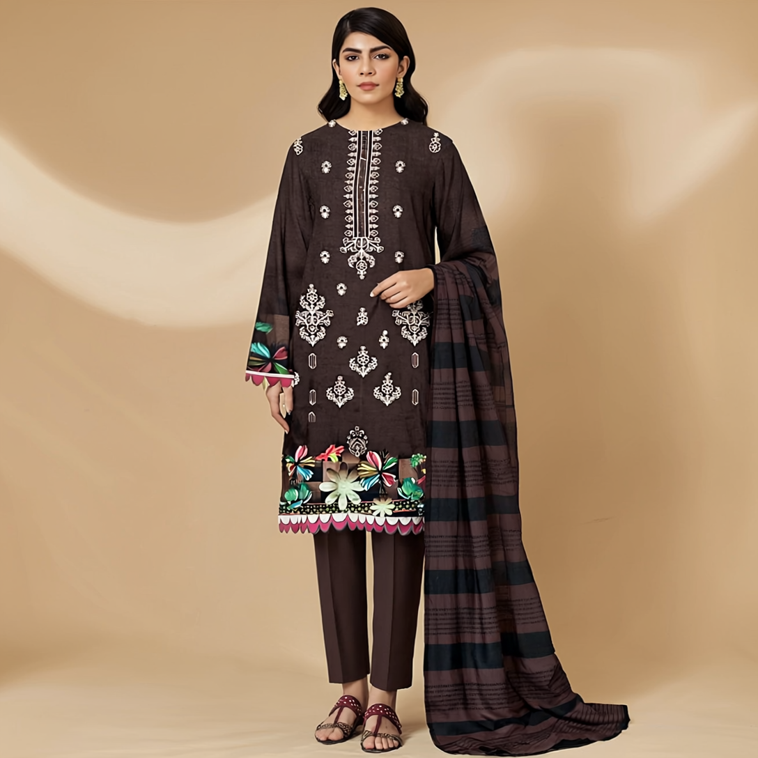 3-piece Embroidered Dhanak Elegance