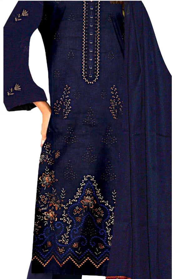 Noor 3-Piece Embroidered Lawn Suit | Jacquard Shawl & Dyed Trouser