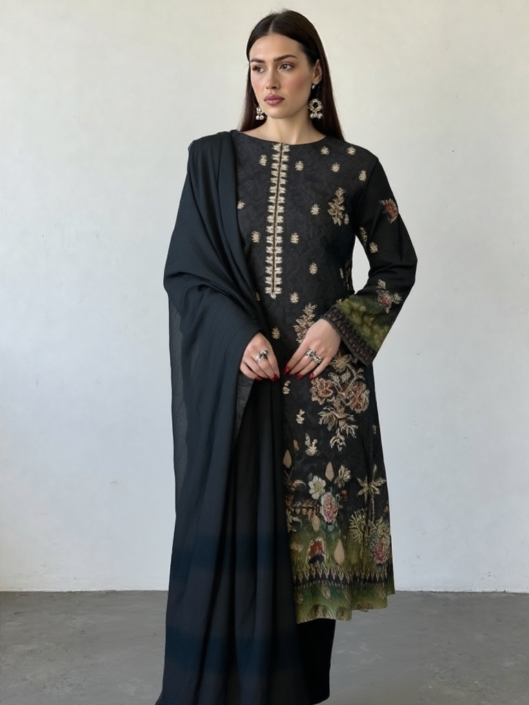 3-piece Embroidered Dhanak Elegance