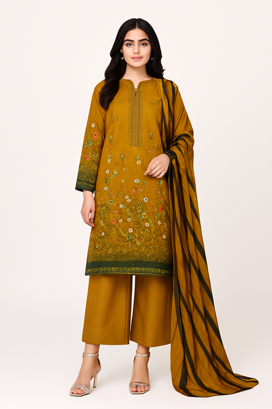 3-piece Embroidered Dhanak Elegance