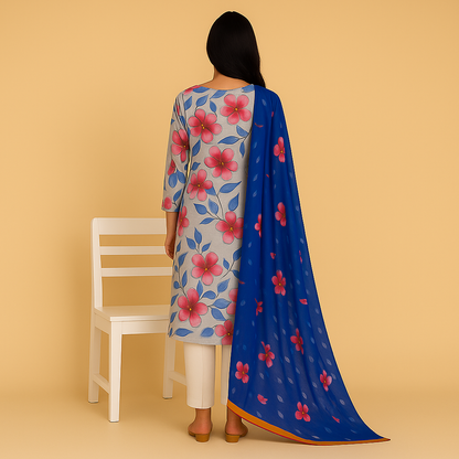 Chikankari Lawn Suit – 3 Piece with Digital Voile Dupatta