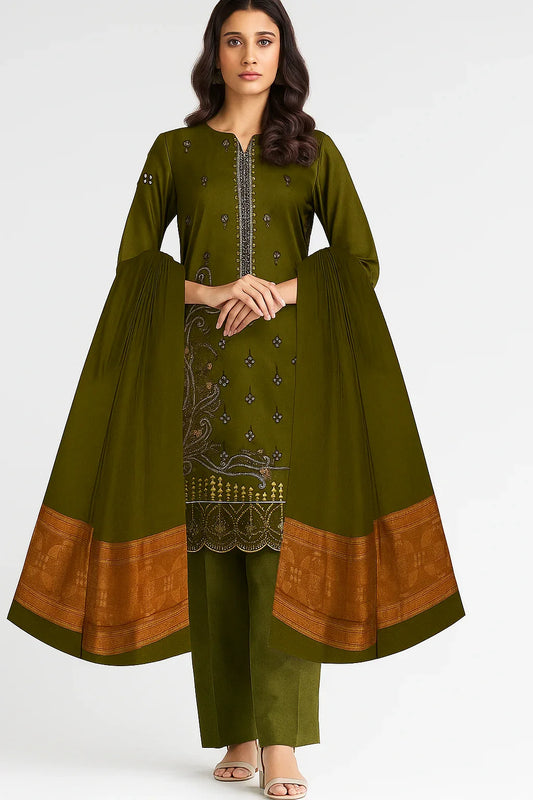 Noor 3-Piece Embroidered Lawn Suit | Jacquard Shawl & Dyed Trouser