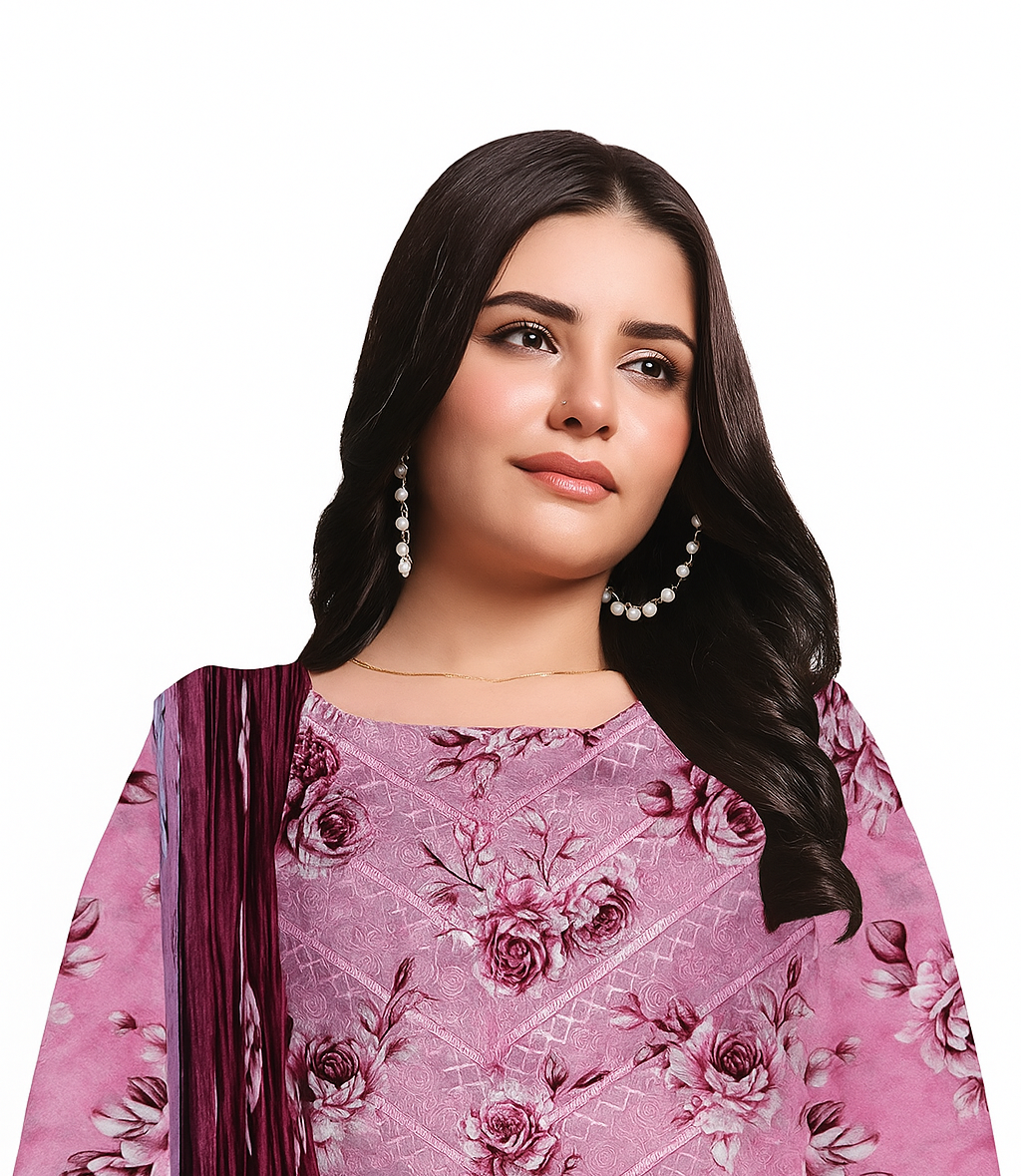 Chikankari Lawn Suit – 3 Piece with Digital Voile Dupatta