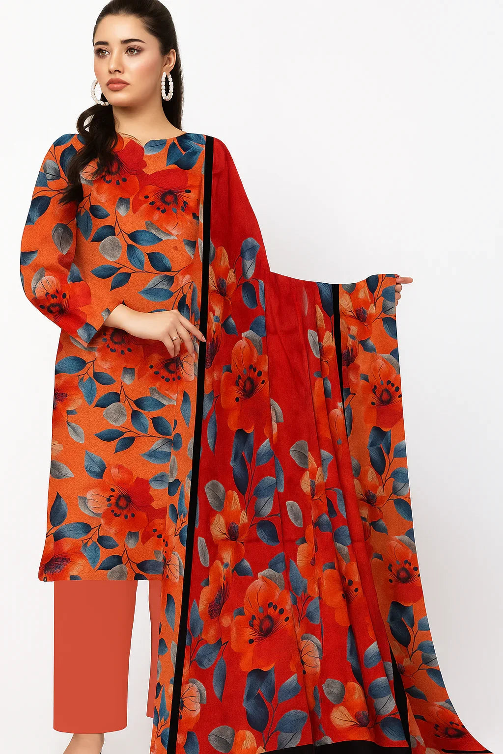 Chikankari Lawn Suit – 3 Piece with Digital Voile Dupatta (