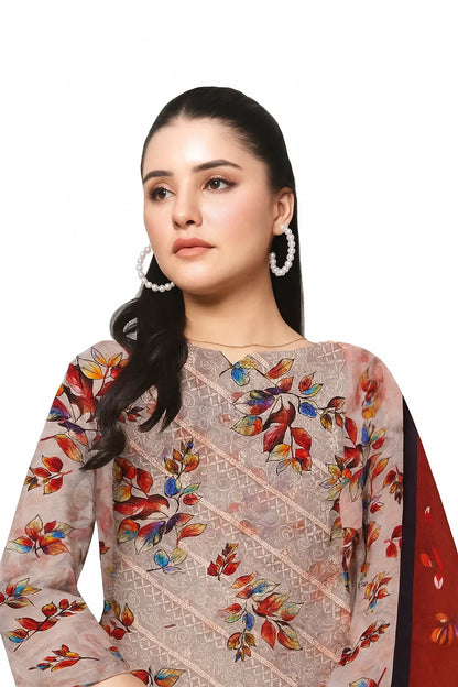 Chikankari Lawn Suit – 3 Piece with Digital Voile Dupatta