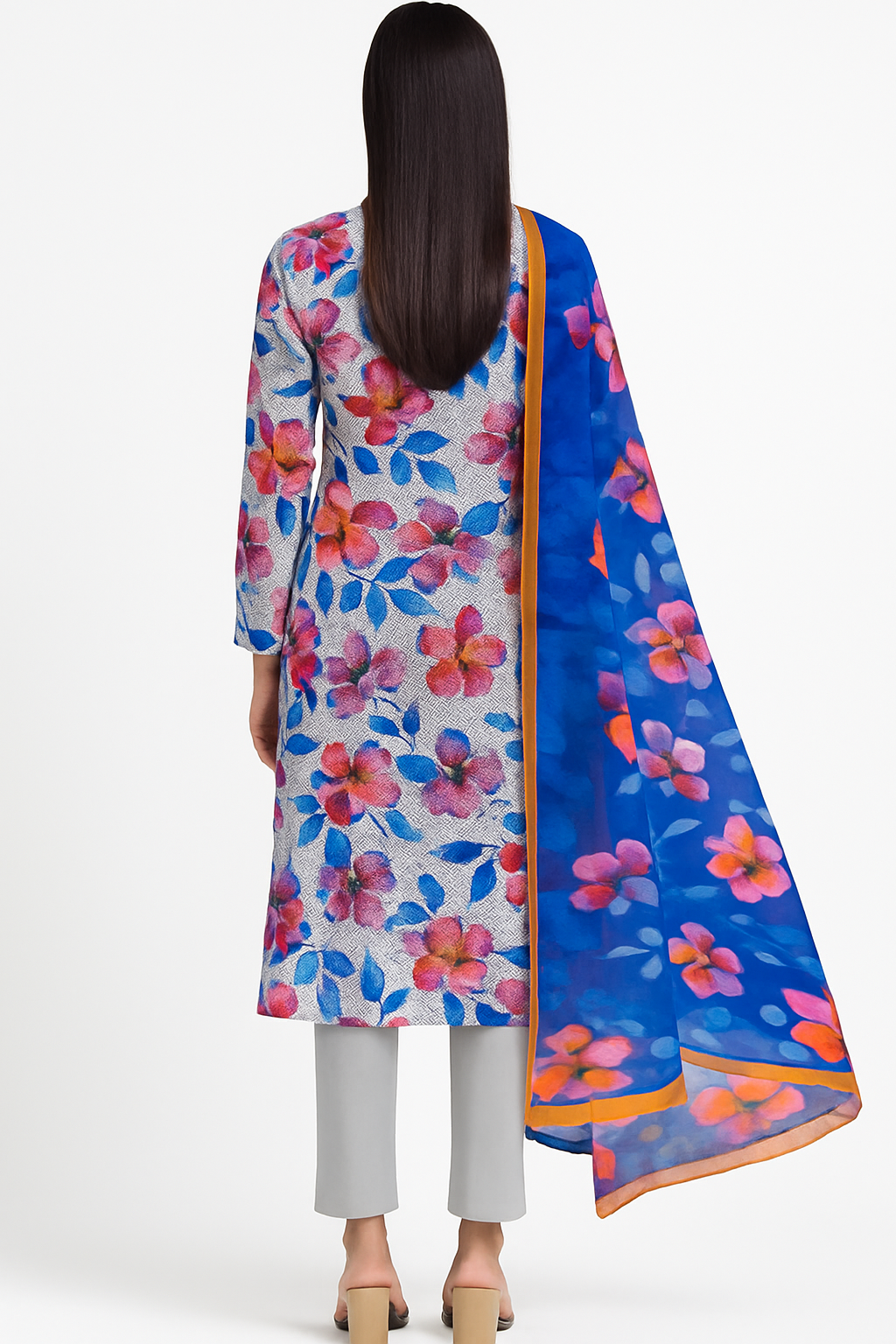 Chikankari Lawn Suit – 3 Piece with Digital Voile Dupatta