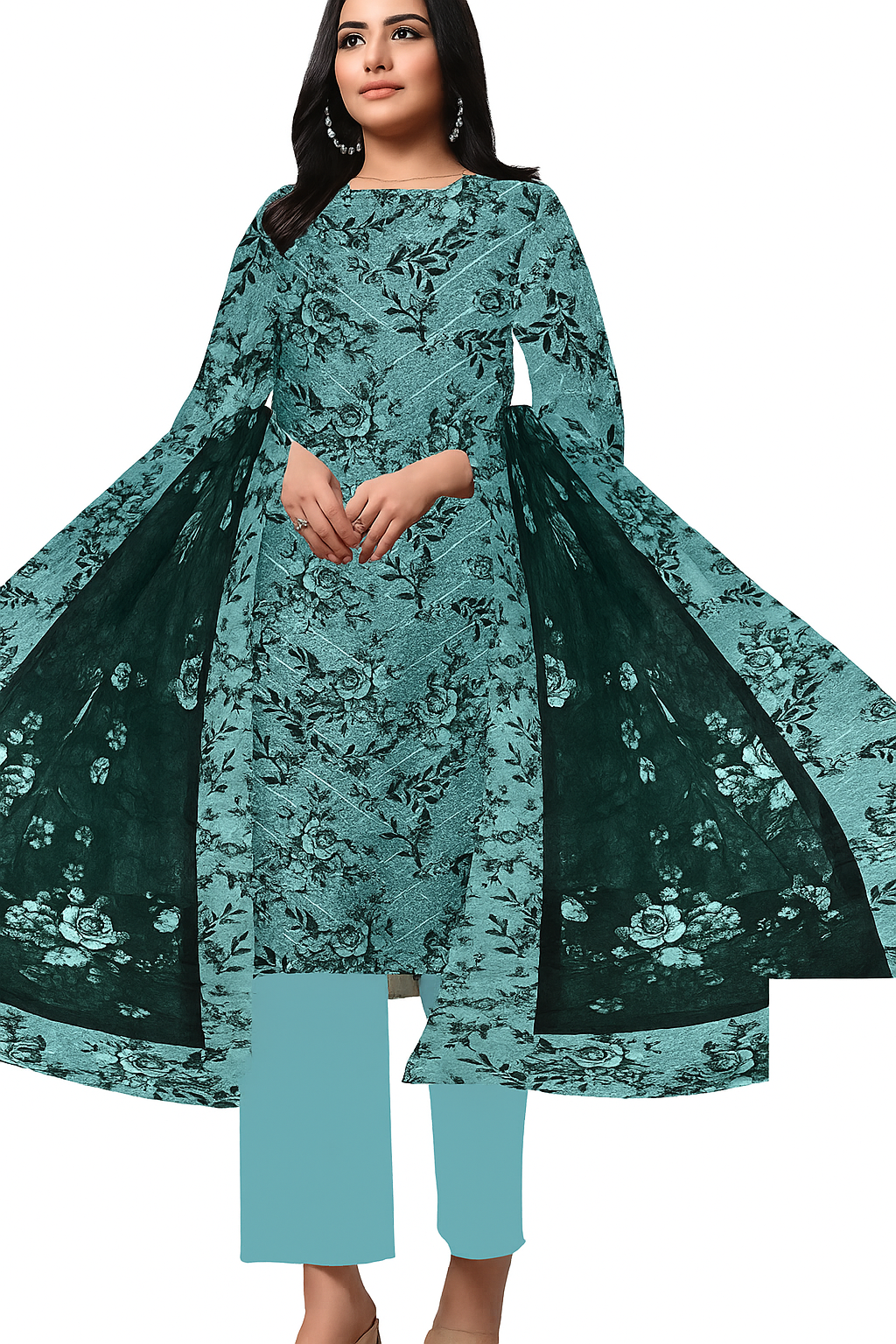Chikankari Lawn Suit – 3 Piece with Digital Voile Dupatta