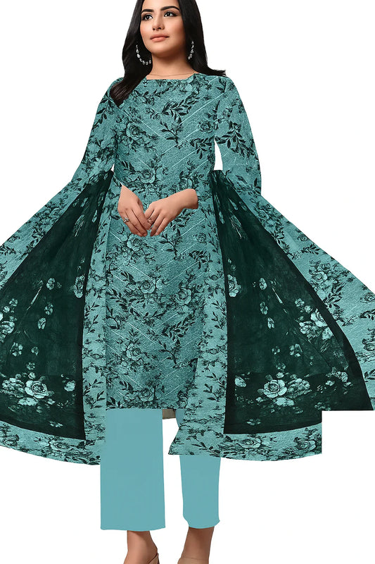 Chikankari Lawn Suit – 3 Piece with Digital Voile Dupatta