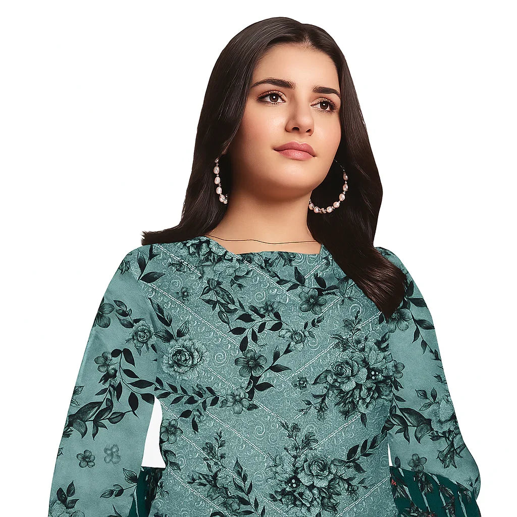 Chikankari Lawn Suit – 3 Piece with Digital Voile Dupatta