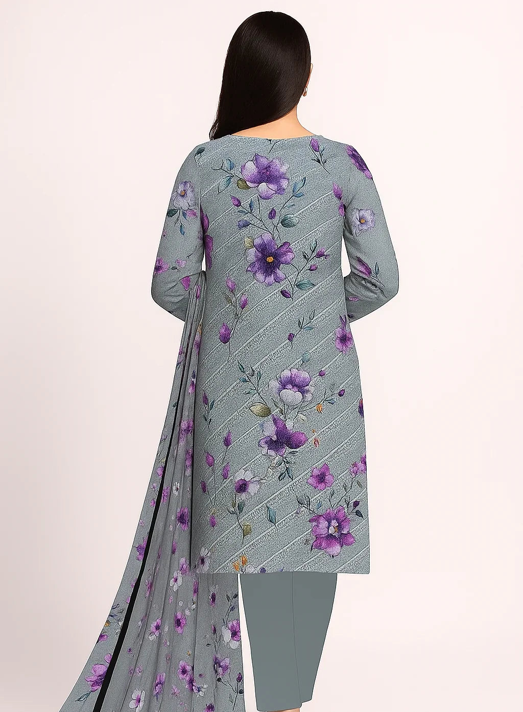Chikankari Lawn Suit – 3 Piece with Digital Voile Dupatta
