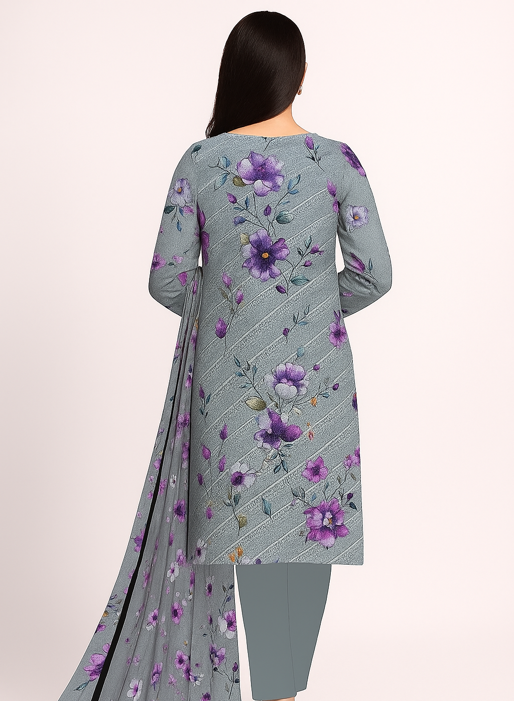Chikankari Lawn Suit – 3 Piece with Digital Voile Dupatta