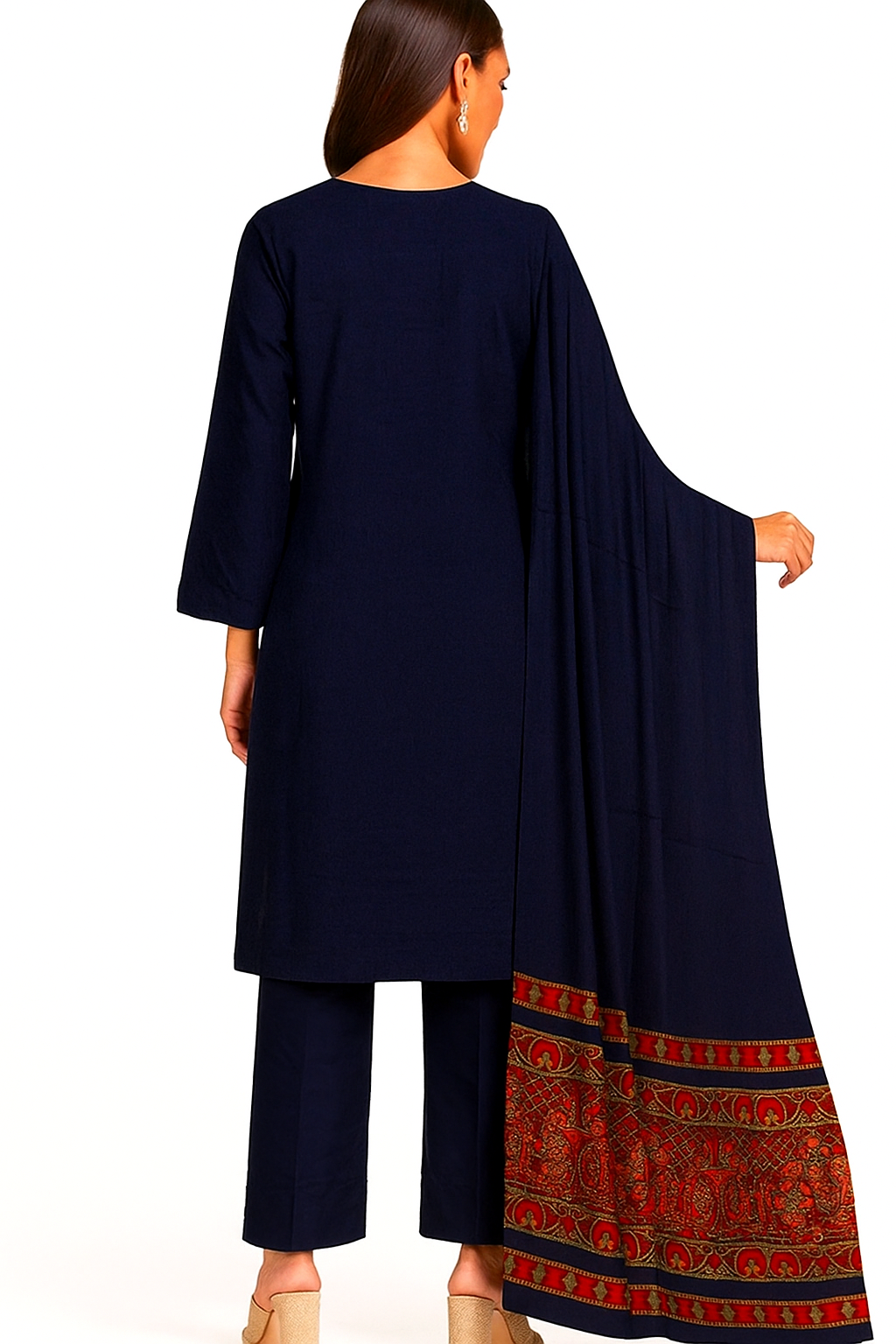 Noor 3-Piece Embroidered Lawn Suit | Jacquard Shawl & Dyed Trouser