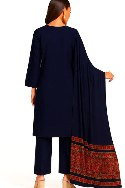 Noor 3-Piece Embroidered Lawn Suit | Jacquard Shawl & Dyed Trouser