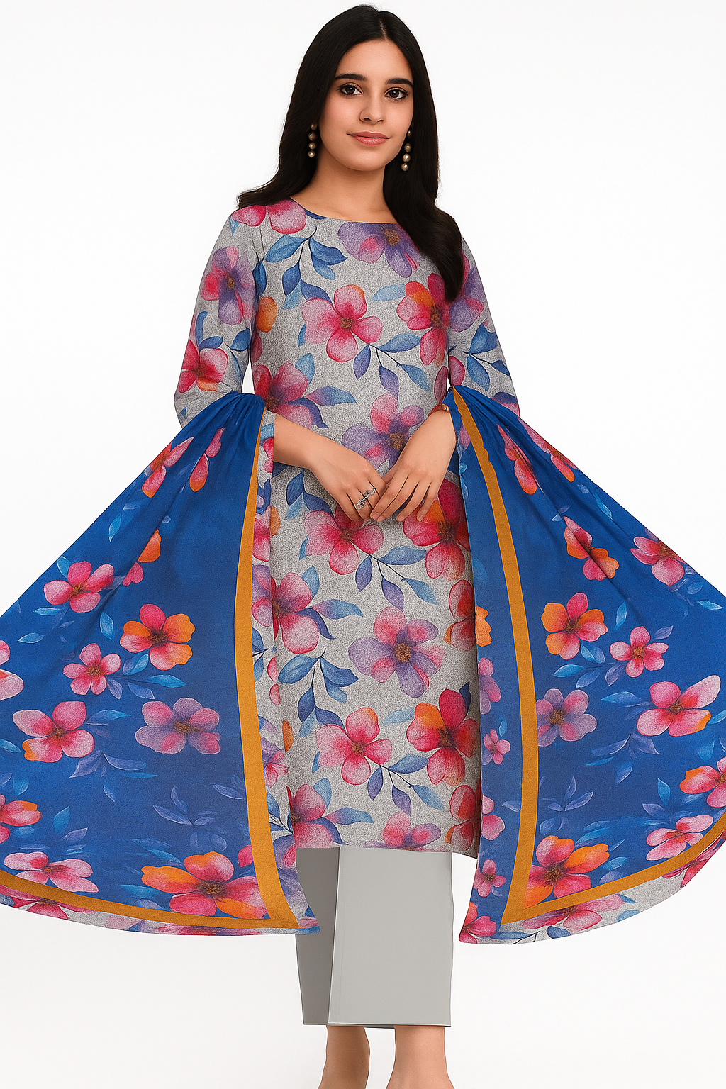 Chikankari Lawn Suit – 3 Piece with Digital Voile Dupatta