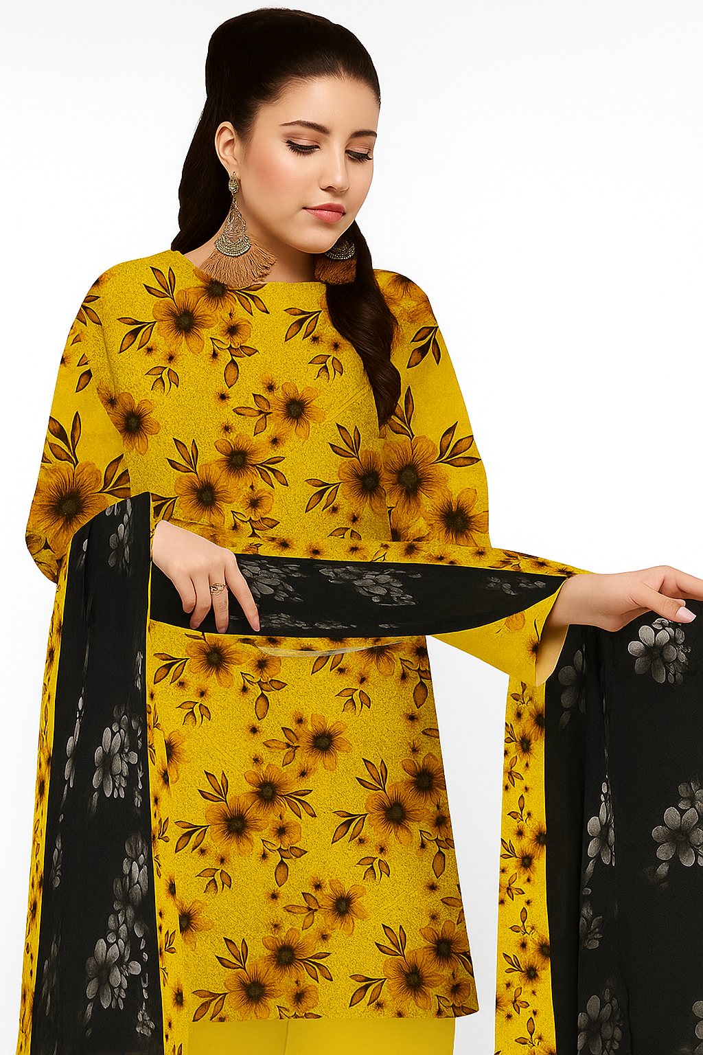 Chikankari Lawn Suit – 3 Piece with Digital Voile Dupatta