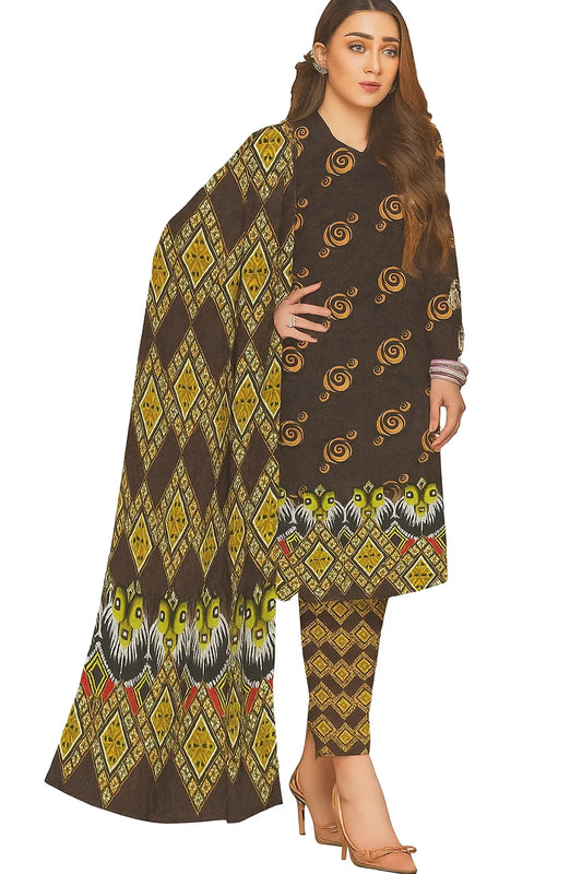 Digital Printed Slub 3-Piece Unstitched Suit | Summer Collection