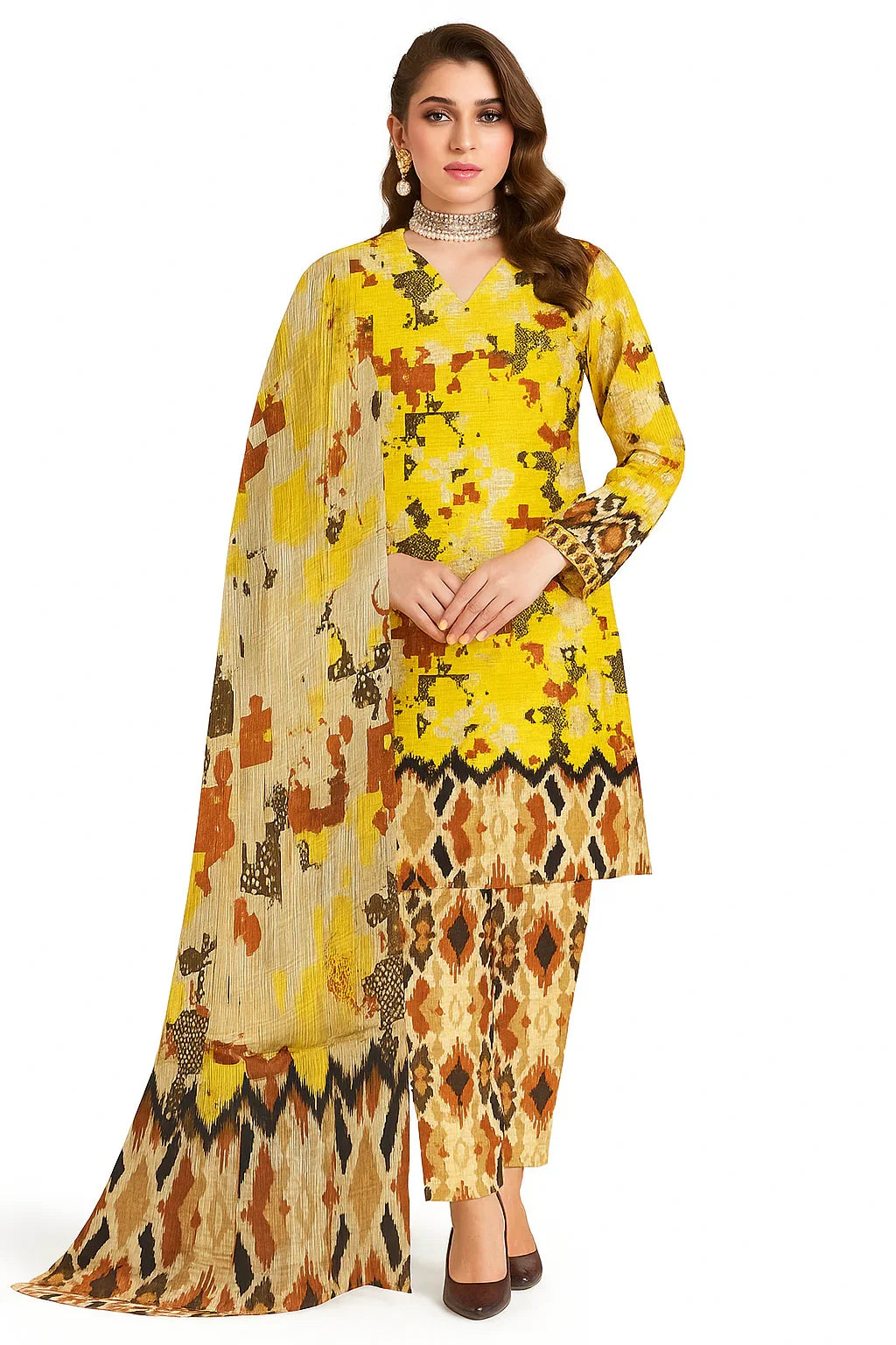 Digital Printed Slub 3-Piece Unstitched Suit | Summer Collection