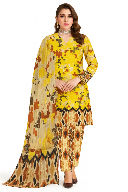 3-Piece Slub Lawn – Digital Print & Dupatta