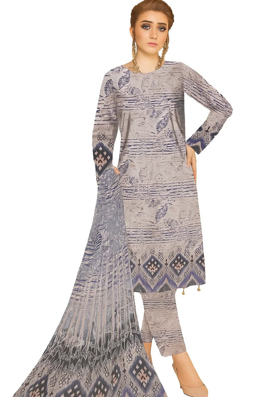 Digital Printed Slub 3-Piece Unstitched Suit | Summer Collection