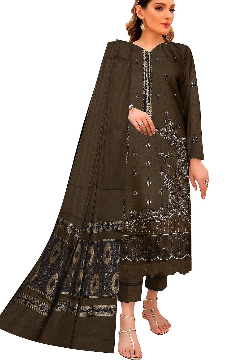 Noor 3-Piece Embroidered Lawn Suit | Jacquard Shawl & Dyed Trouser