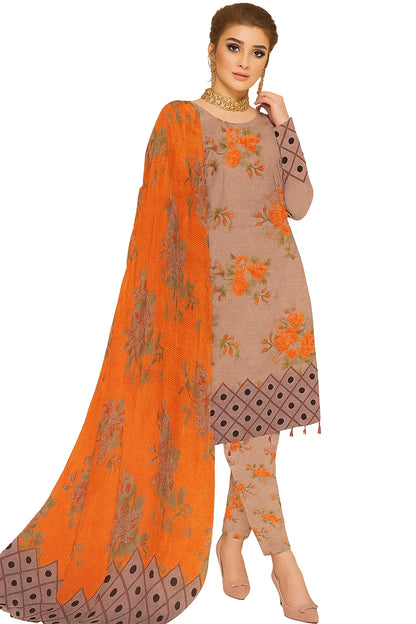 Digital Printed Slub 3-Piece Unstitched Suit | Summer Collection