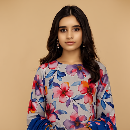 Chikankari Lawn Suit – 3 Piece with Digital Voile Dupatta