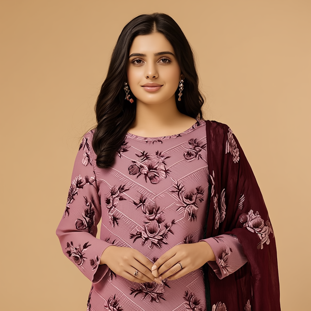 Chikankari Lawn Suit – 3 Piece with Digital Voile Dupatta