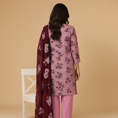 Chikankari Lawn Suit – 3 Piece with Digital Voile Dupatta