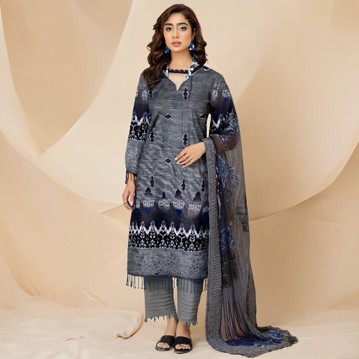 Digital Print Lawn with Embroidered  3-Piece Suit