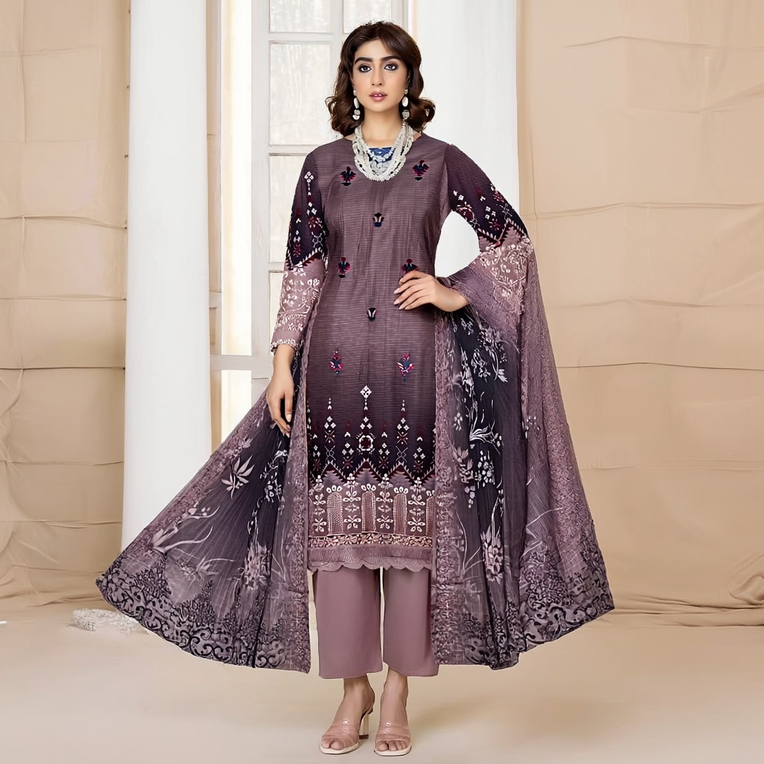 Digital Print Lawn with Embroidered  3-Piece Suit