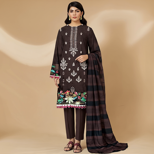 3-piece Embroidered Dhanak Elegance