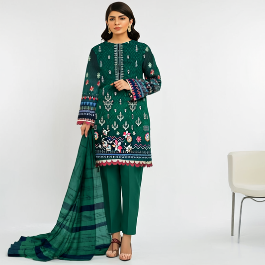 3-piece Embroidered Dhanak Elegance