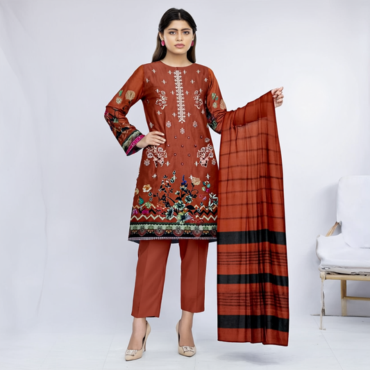 3-piece Embroidered Dhanak Elegance