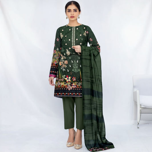 3-piece Embroidered Dhanak Elegance