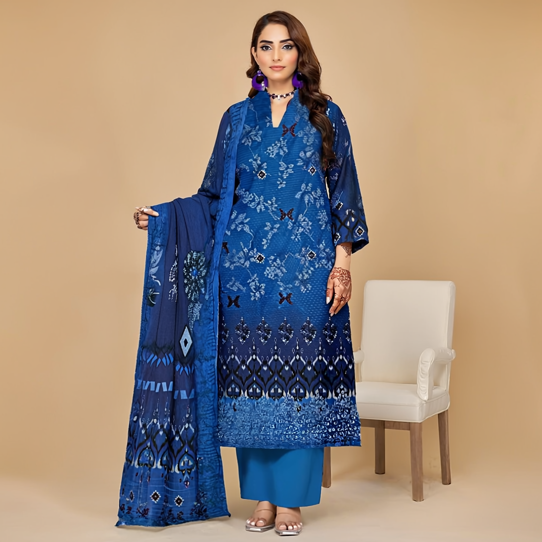 Digital Print Lawn with Embroidered  3-Piece Suit