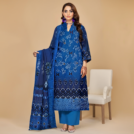 Digital Print Lawn with Embroidered  3-Piece Suit