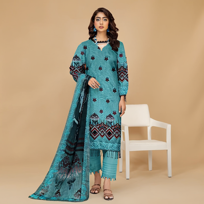 Digital Print Lawn with Embroidered  3-Piece Suit