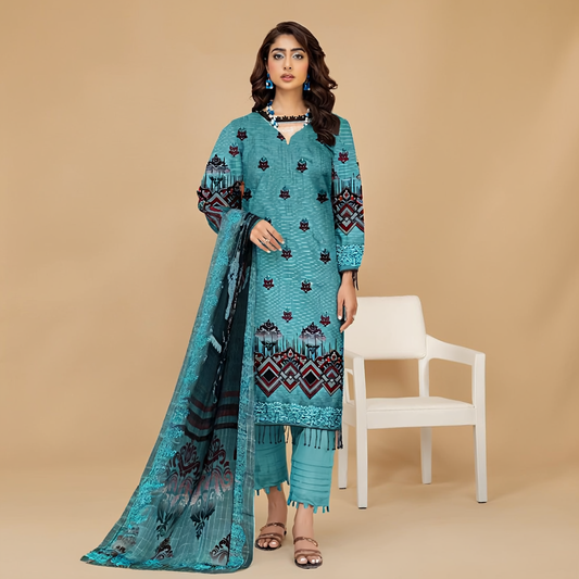 Digital Print Lawn with Embroidered  3-Piece Suit