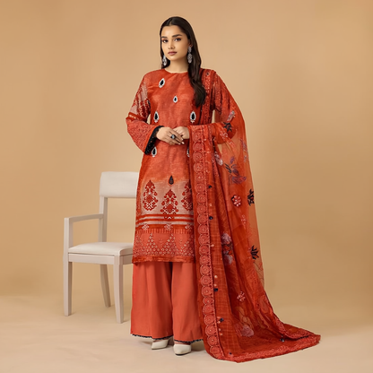 Digital Print Lawn with Embroidered  3-Piece Suit