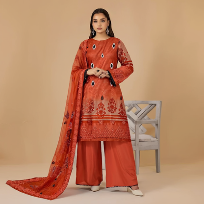 Digital Print Lawn with Embroidered  3-Piece Suit