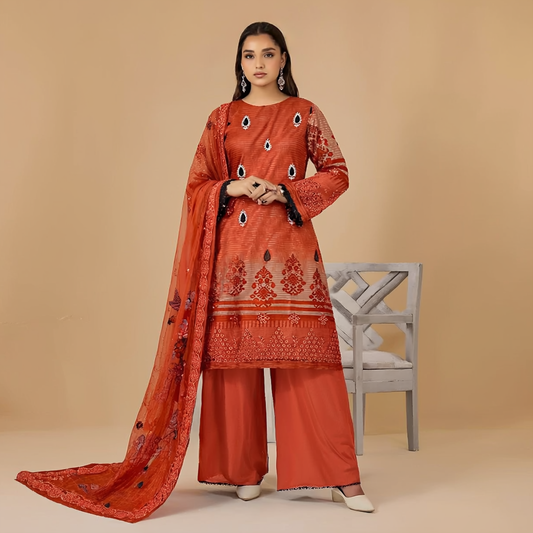 Digital Print Lawn with Embroidered  3-Piece Suit