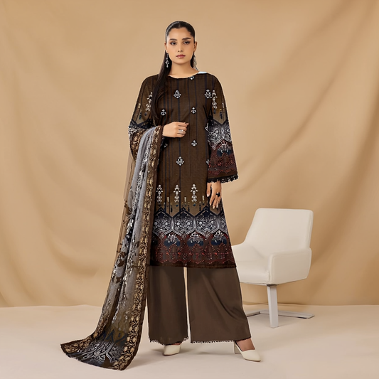 Digital Print Lawn with Embroidered  3-Piece Suit