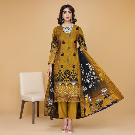 Digital Print Lawn with Embroidered  3-Piece Suit