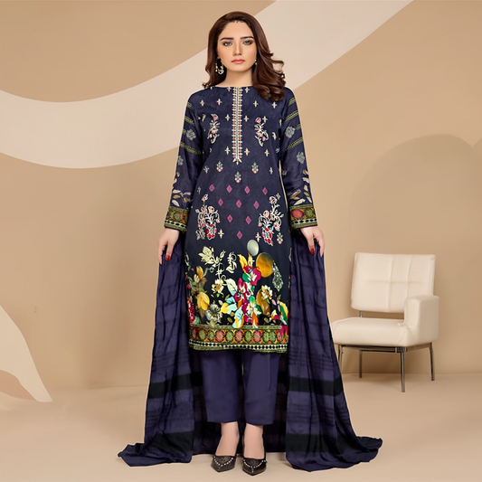3-piece Embroidered Dhanak Elegance
