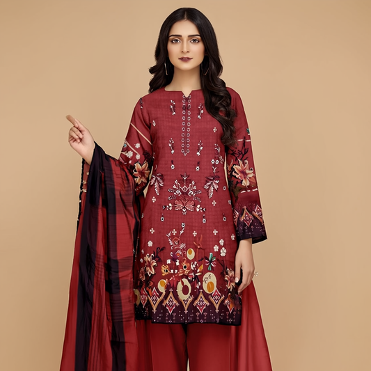 3-piece Embroidered Dhanak Elegance